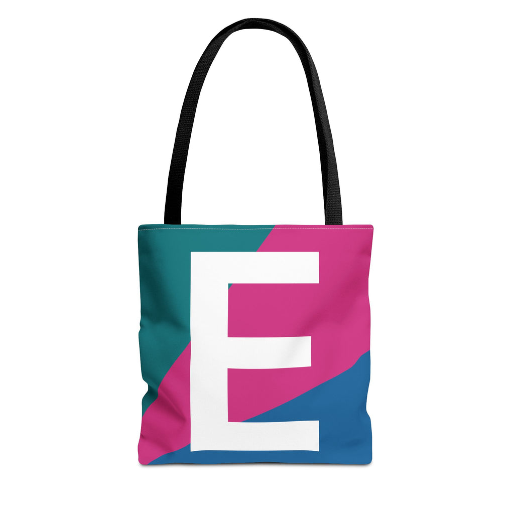 Monogram 'E' Colorblock Tote Bag — Personalized Initial E Shoulder Tote