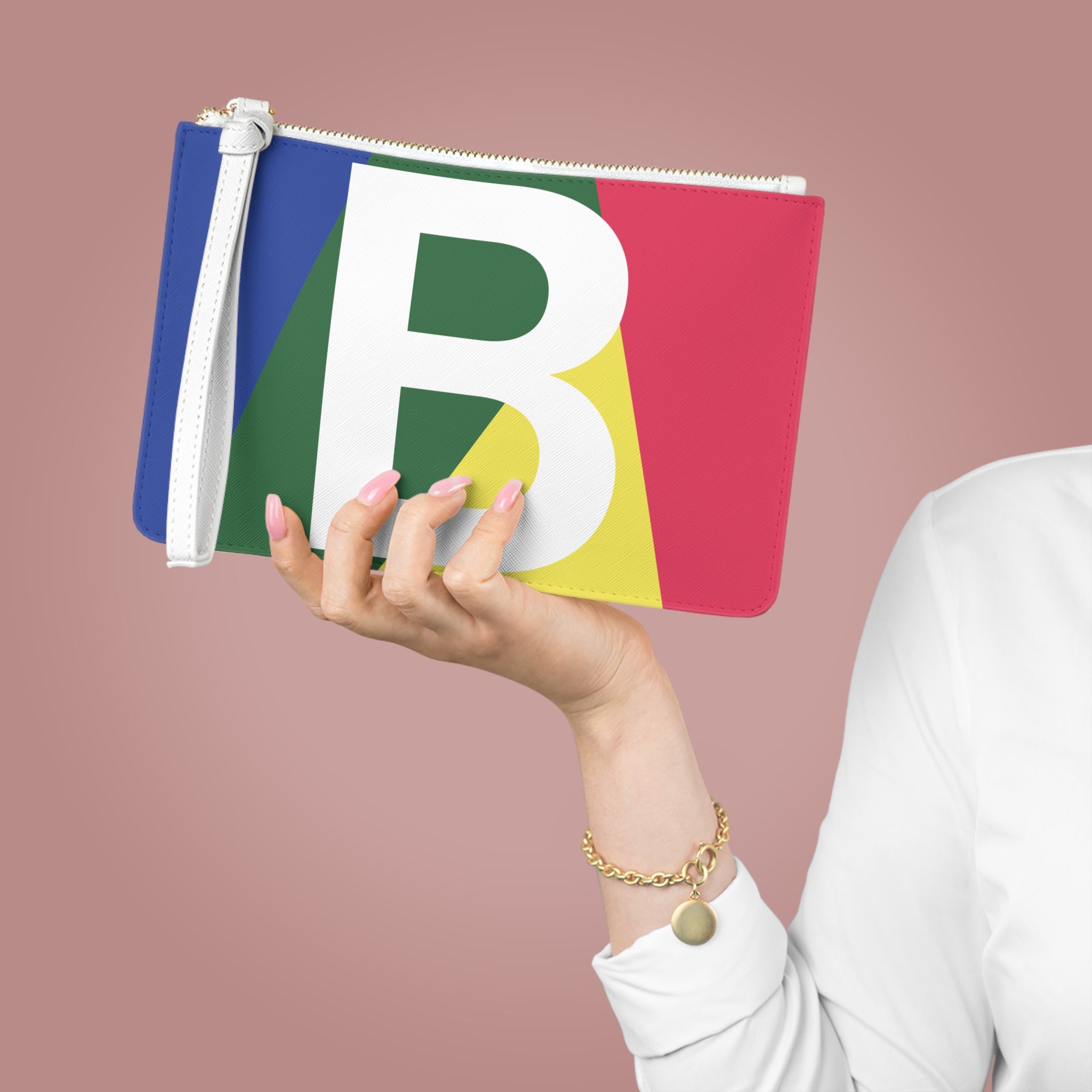 Monogram 'B' Colorblock Clutch Bag — Bold Geometric Wristlet for Everyday & Gifts