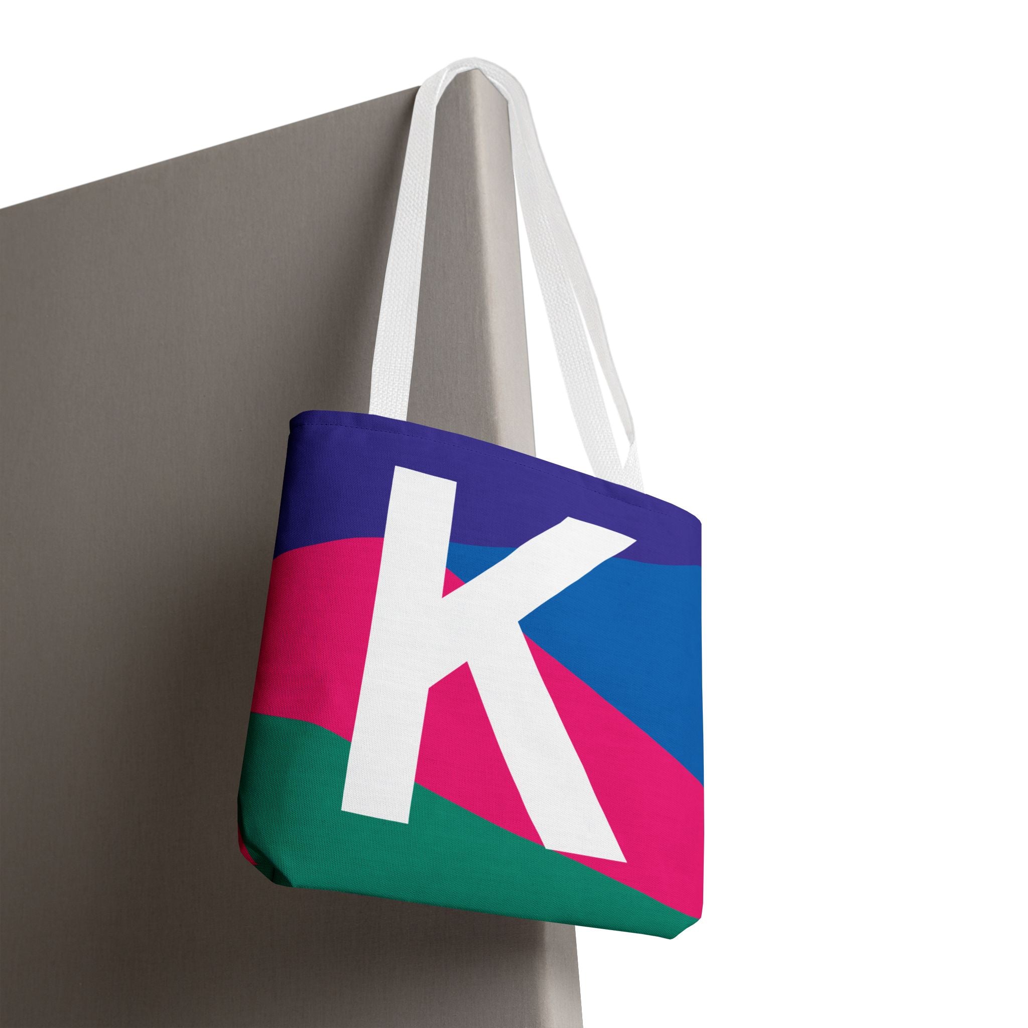 Monogram 'K' Colorblock Tote Bag — Personalized Initial K Shoulder Tote