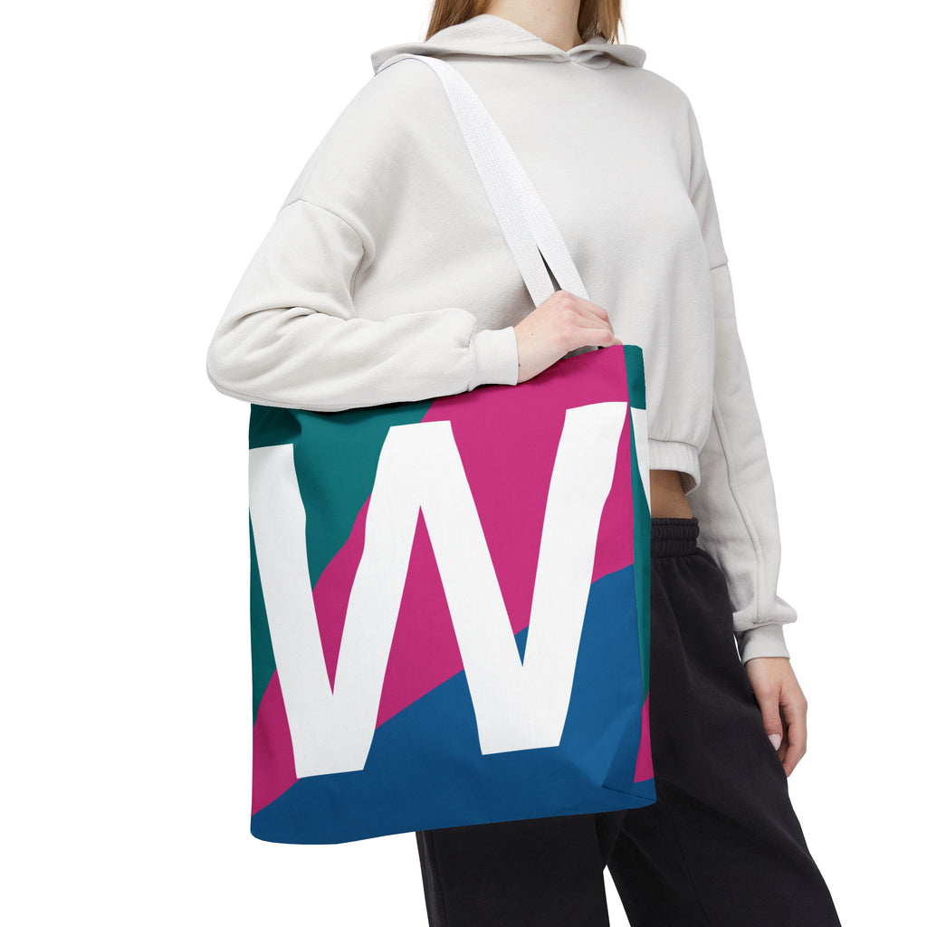 Monogram 'W' Colorblock Tote Bag — Personalized Initial W Shoulder Tote