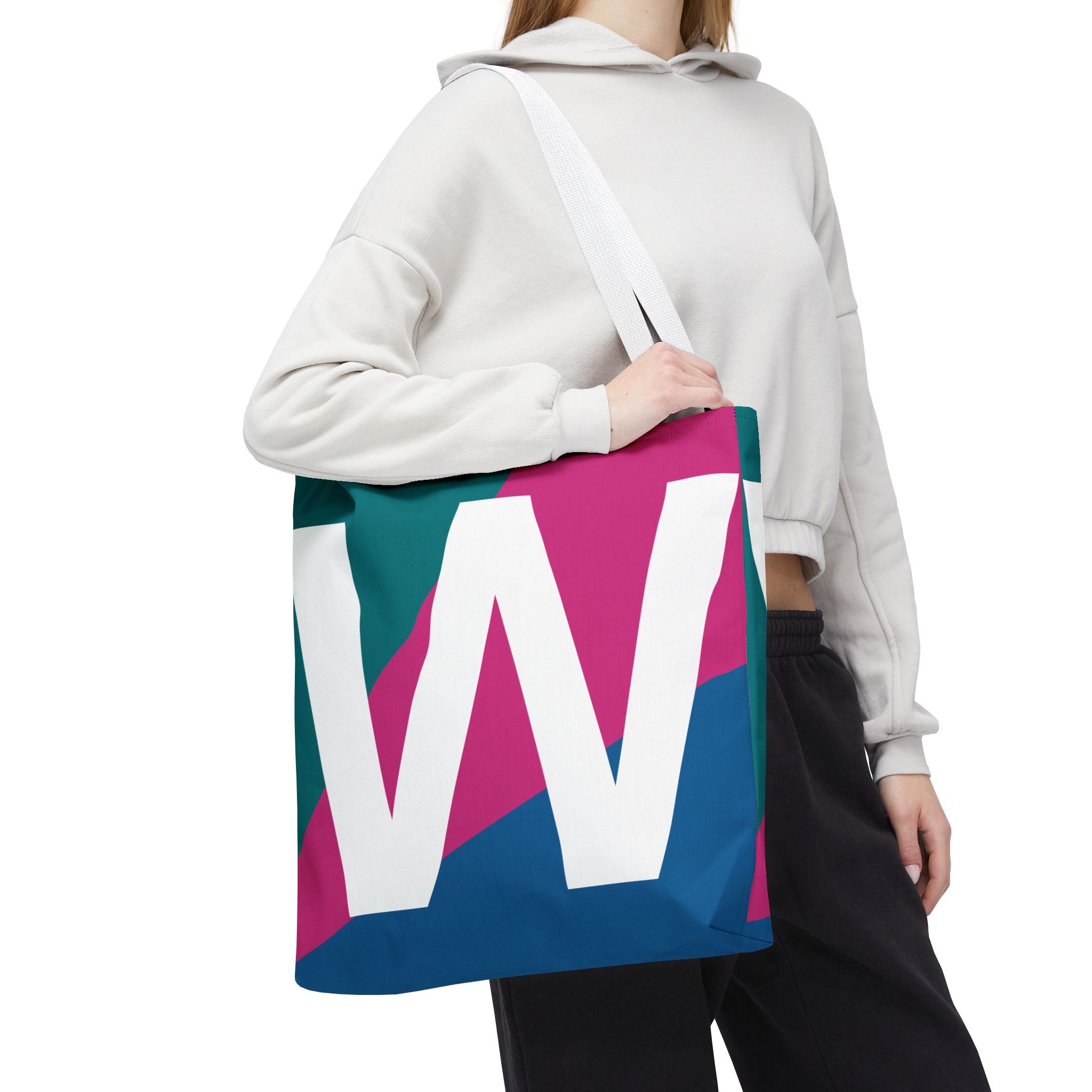 Monogram 'W' Colorblock Tote Bag — Personalized Initial W Shoulder Tote