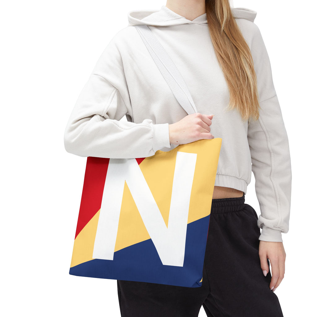 Monogram 'N' Colorblock Tote Bag — Personalized Initial N Shoulder Tote