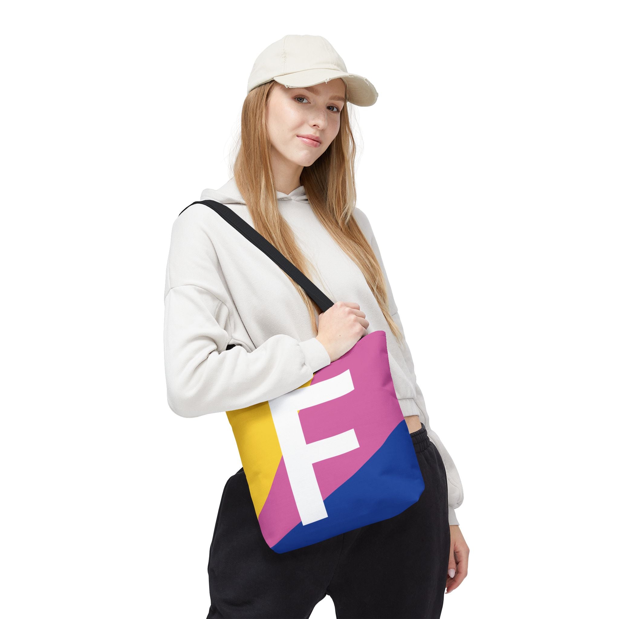 Monogram 'F' Colorblock Tote Bag — Personalized Initial F Shoulder Tote