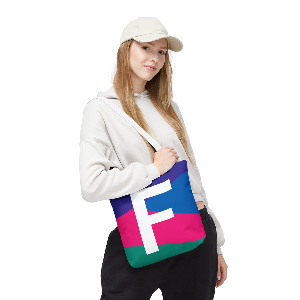 Monogram 'F' Colorblock Tote Bag — Personalized Initial F Shoulder Tote