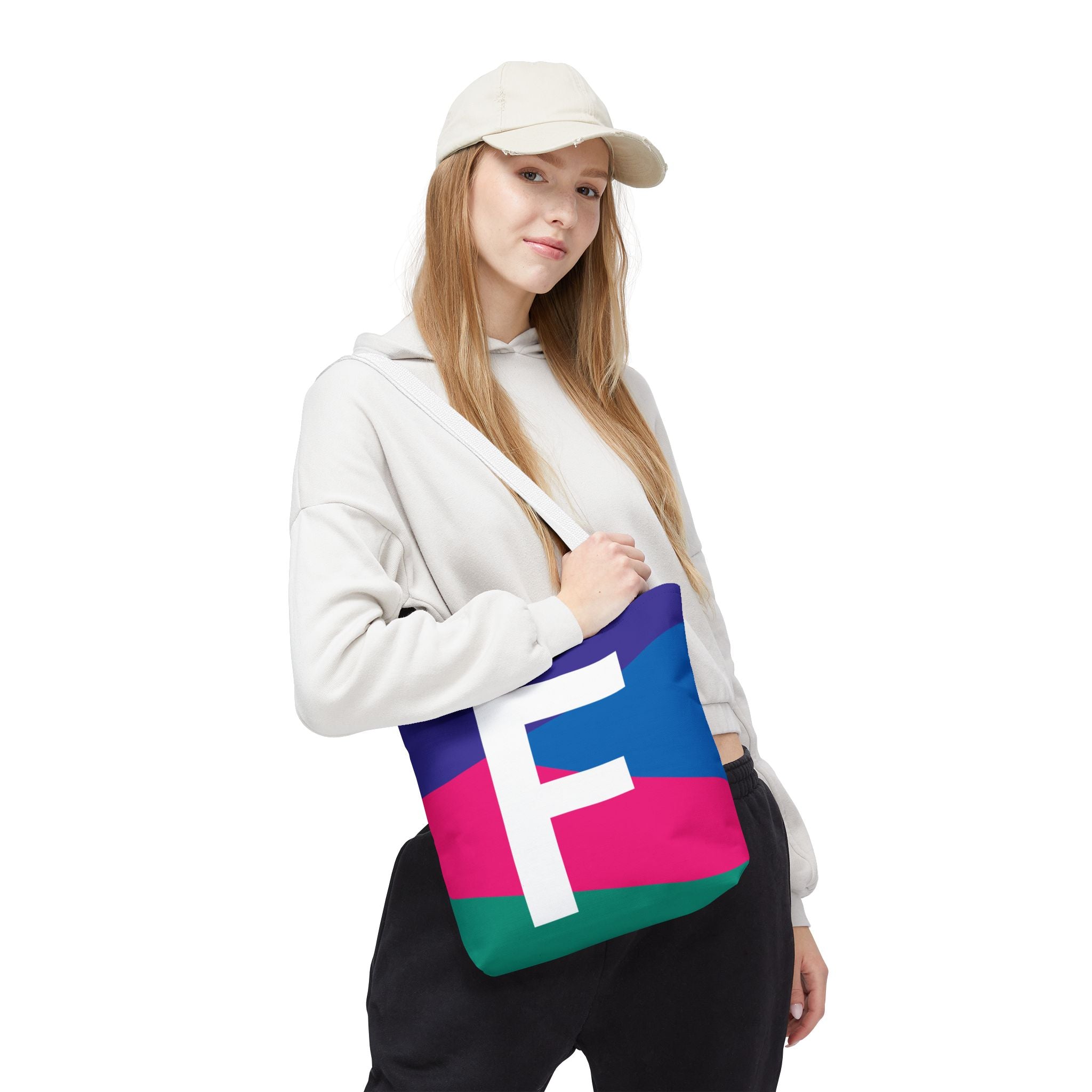 Monogram 'F' Colorblock Tote Bag — Personalized Initial F Shoulder Tote