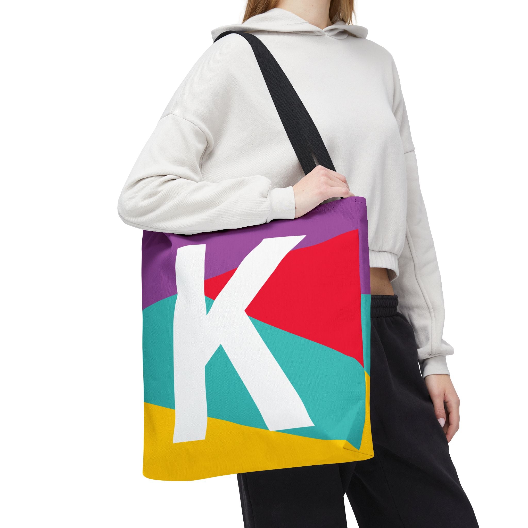 Monogram 'K' Colorblock Tote Bag — Personalized Initial K Shoulder Tote