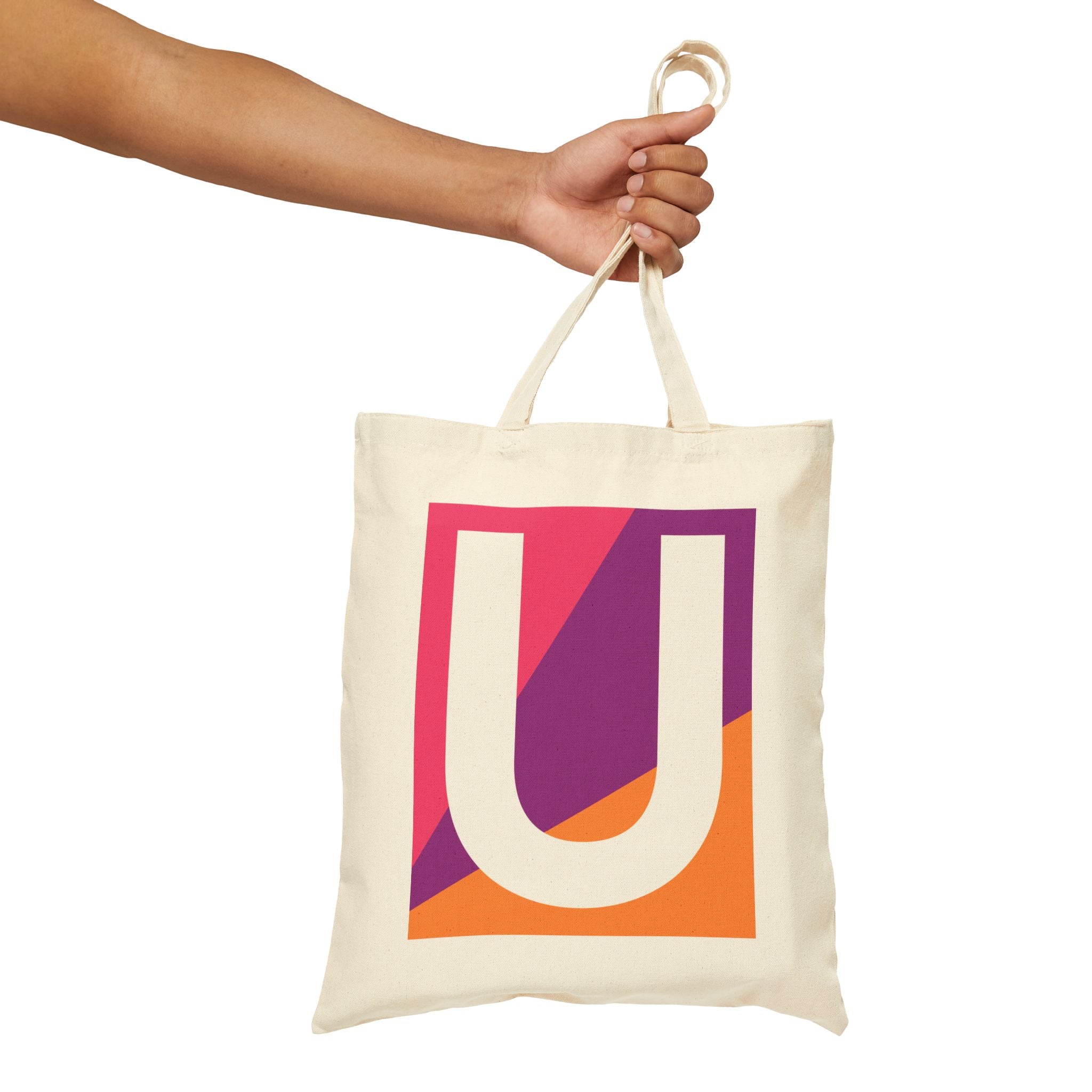 Initial U Colorblock Canvas Tote Bag — Monogram Letter U Reusable Grocery Tote