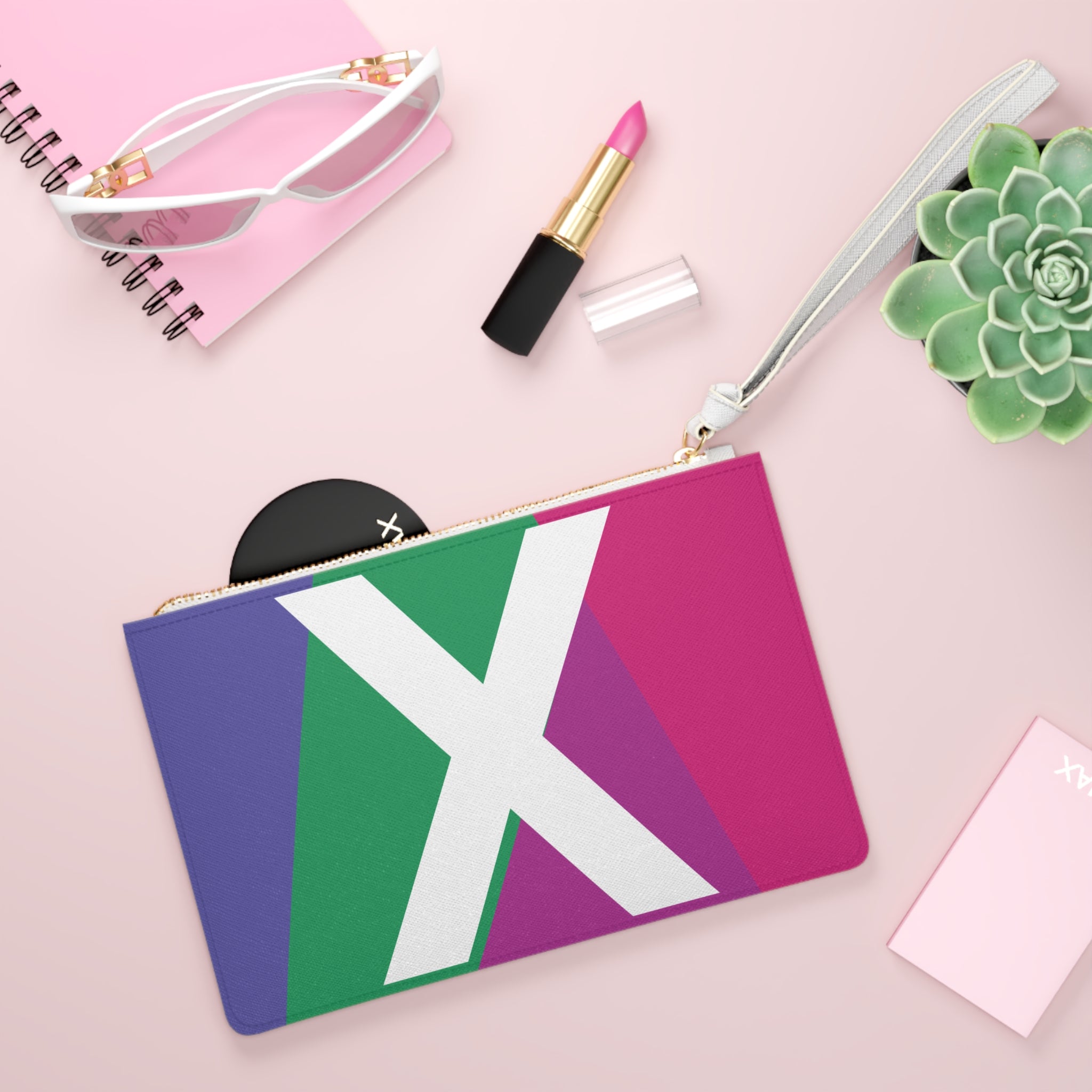 Monogram 'X' Colorblock Clutch Bag — Bold Geometric Wristlet for Everyday & Gifts