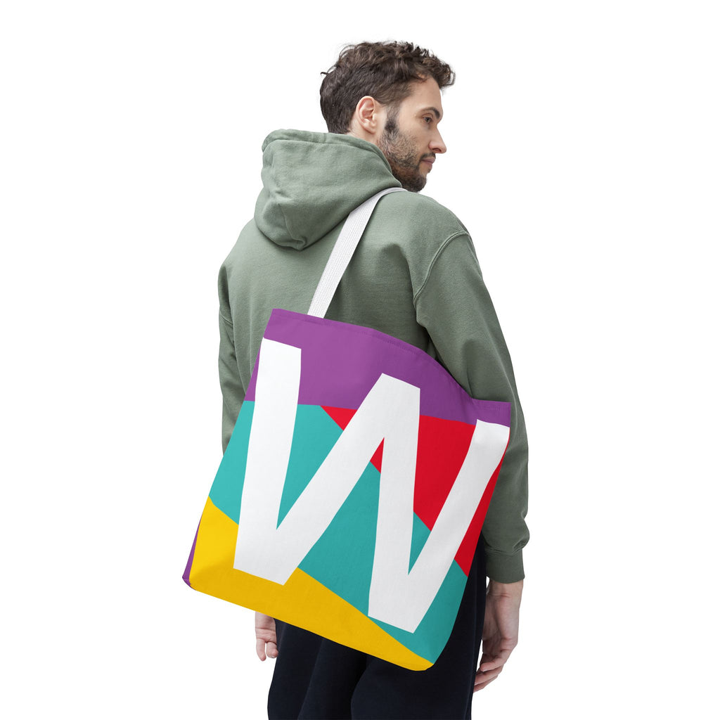 Monogram 'W' Colorblock Tote Bag — Personalized Initial W Shoulder Tote