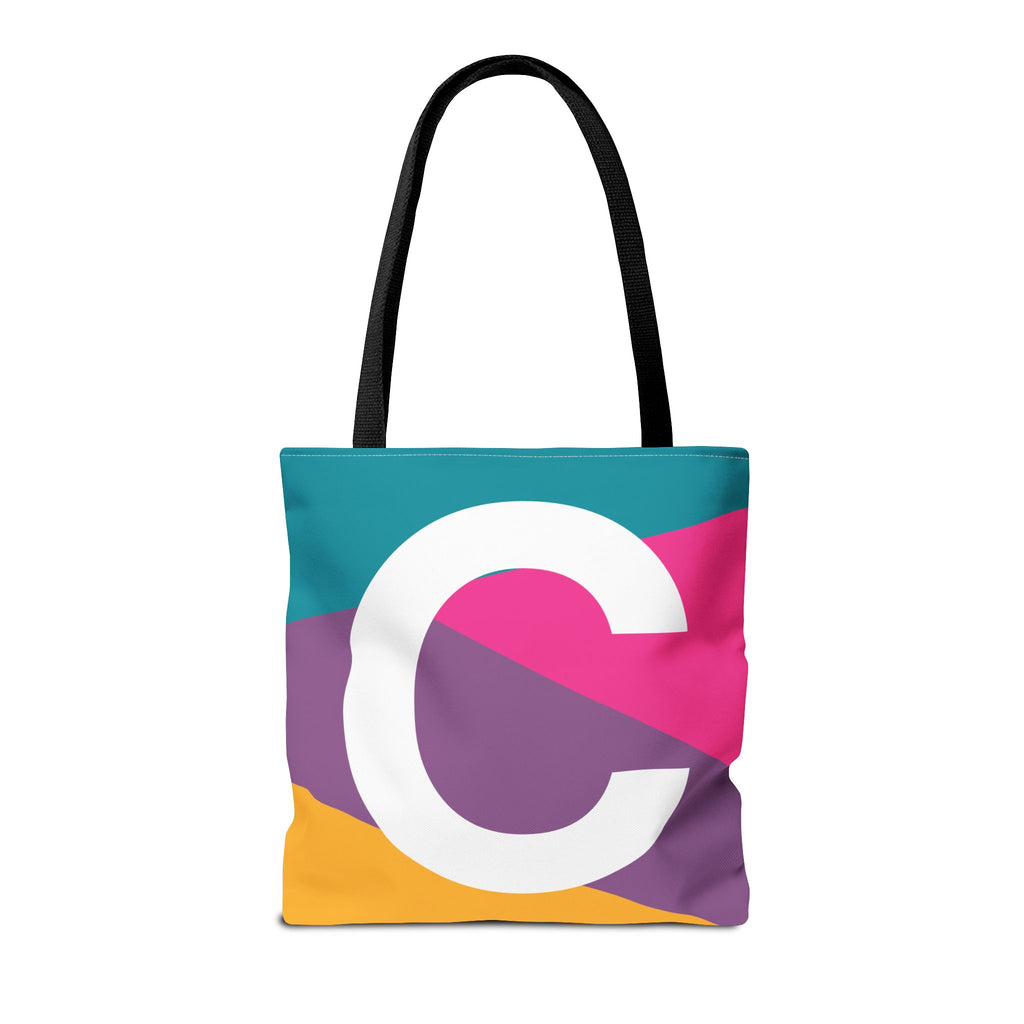 Monogram 'C' Colorblock Tote Bag — Personalized Initial C Shoulder Tote