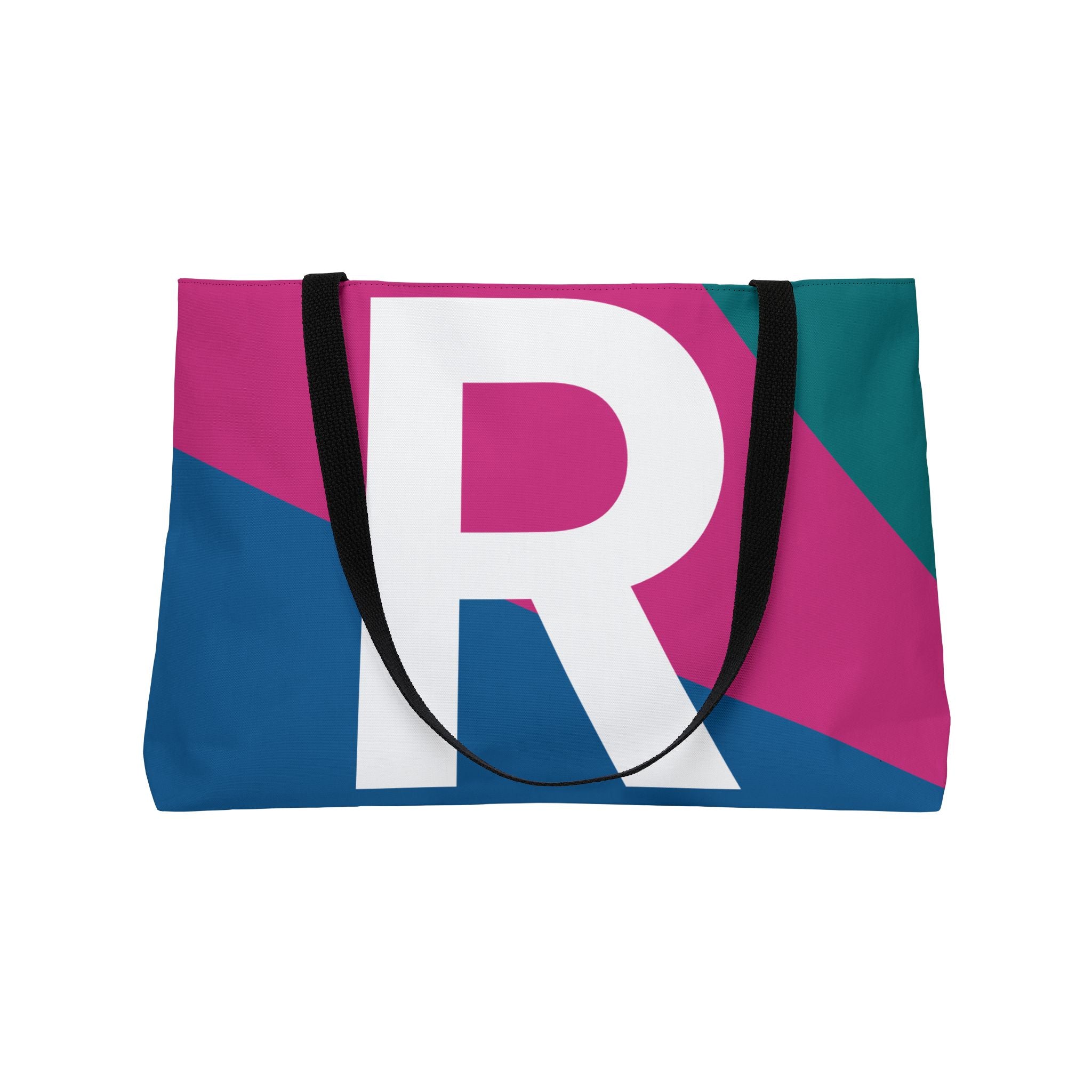 Personalized 'R' Colorblock Tote Bag — Monogram Weekender Tote