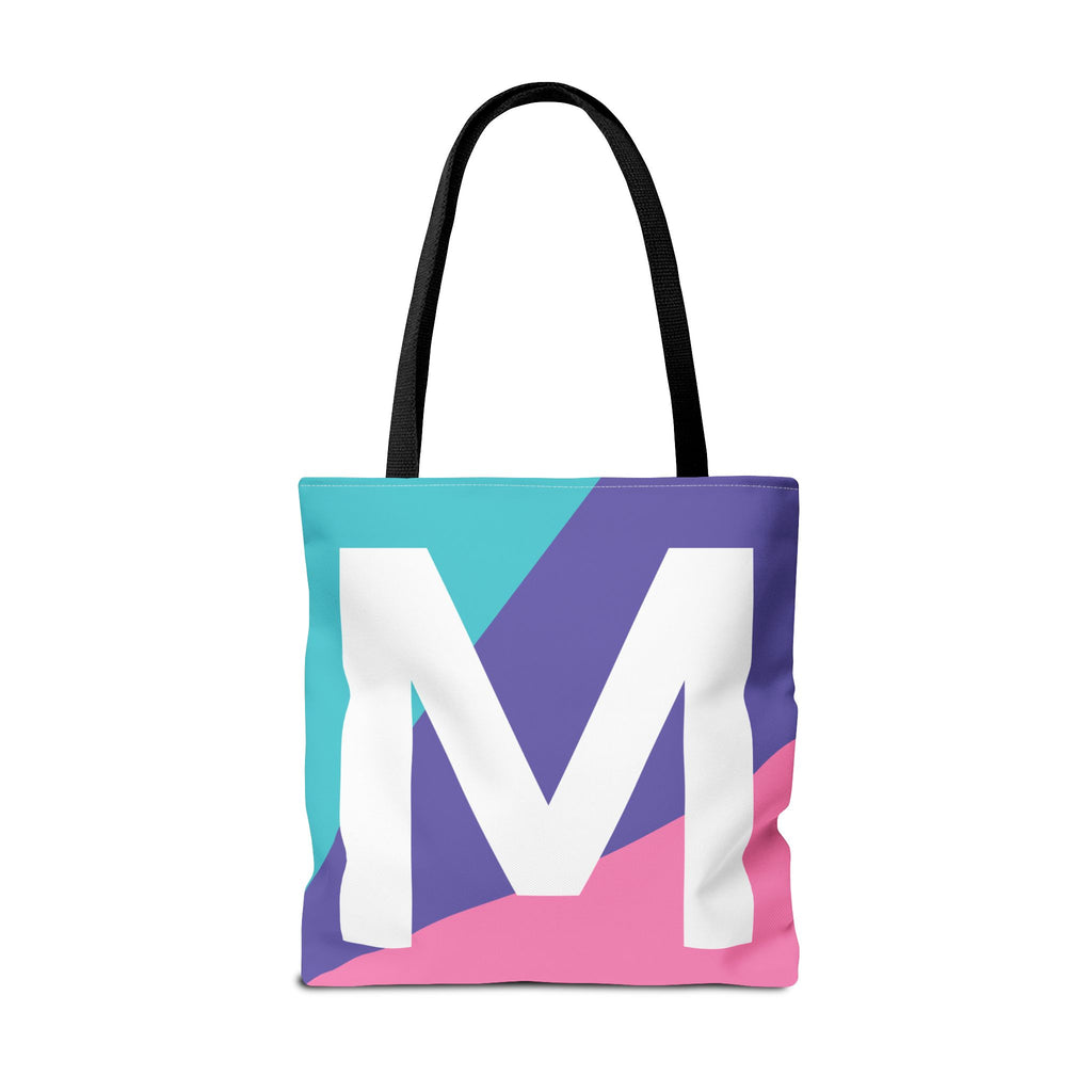 Monogram 'M' Colorblock Tote Bag — Personalized Initial M Shoulder Tote