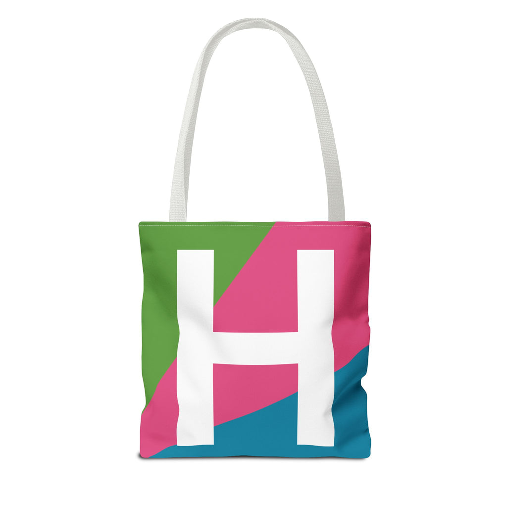 Monogram 'H' Colorblock Tote Bag — Personalized Initial H Shoulder Tote