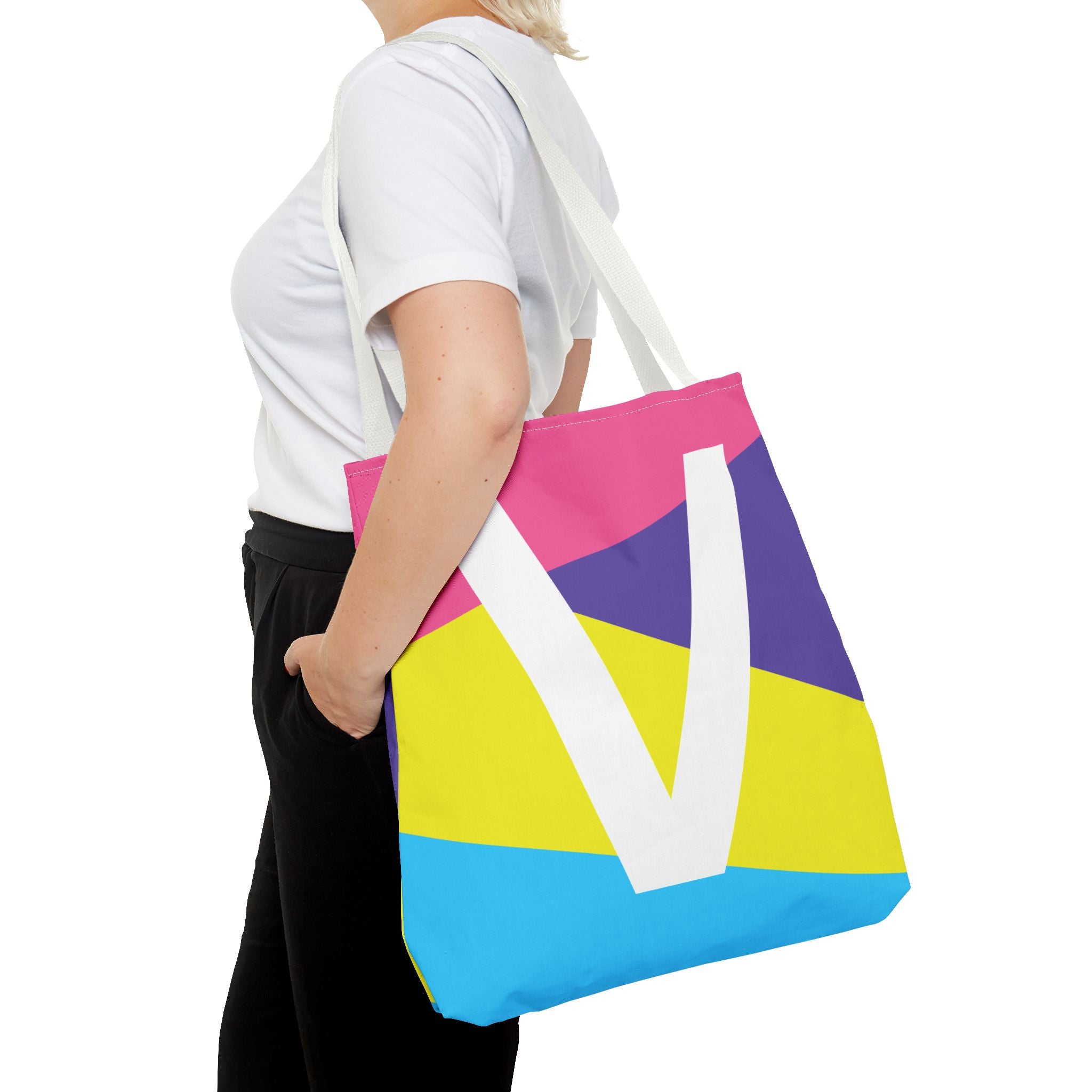 Monogram 'V' Colorblock Tote Bag — Personalized Initial V Shoulder Tote