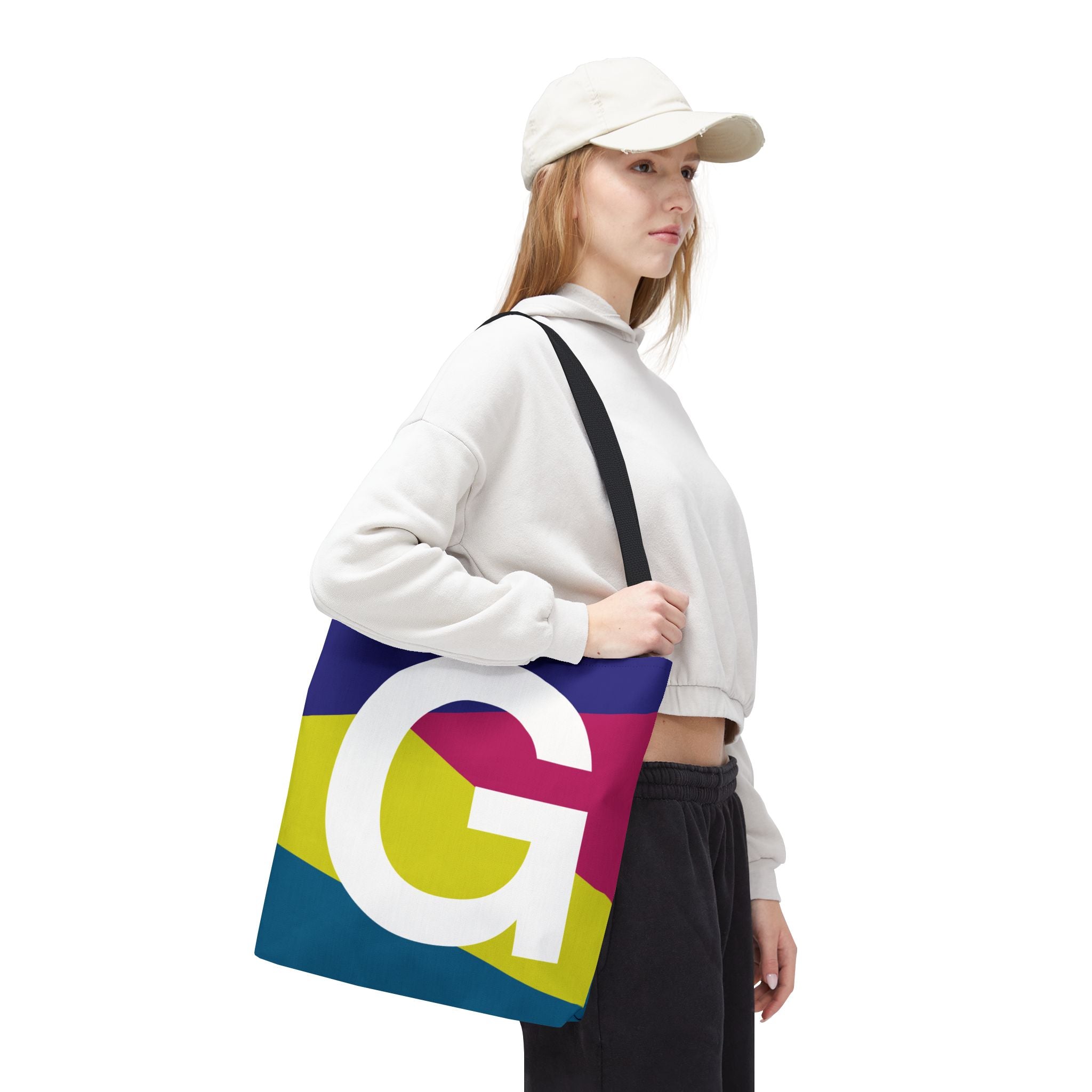 Monogram 'G' Colorblock Tote Bag — Personalized Initial G Shoulder Tote