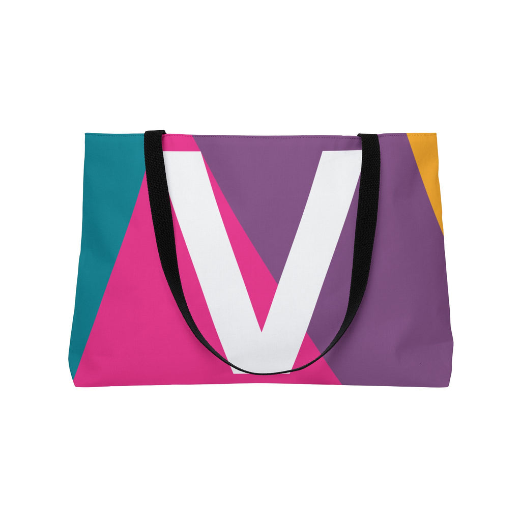 Personalized 'V' Colorblock Tote Bag — Monogram Weekender Tote