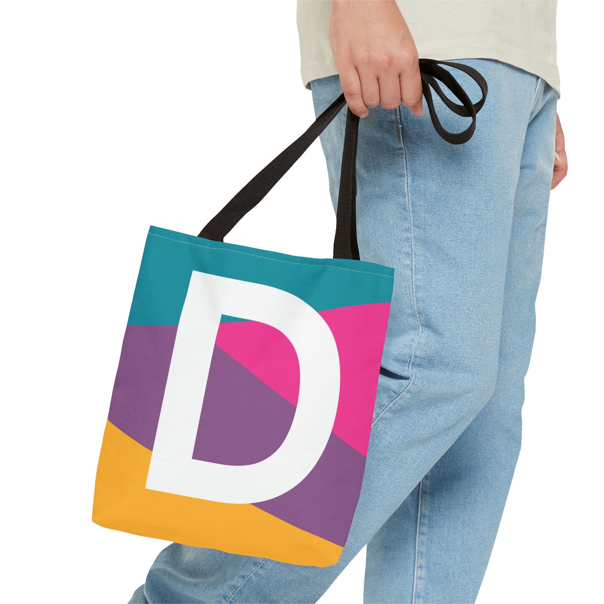 Monogram 'D' Colorblock Tote Bag — Personalized Initial D Shoulder Tote