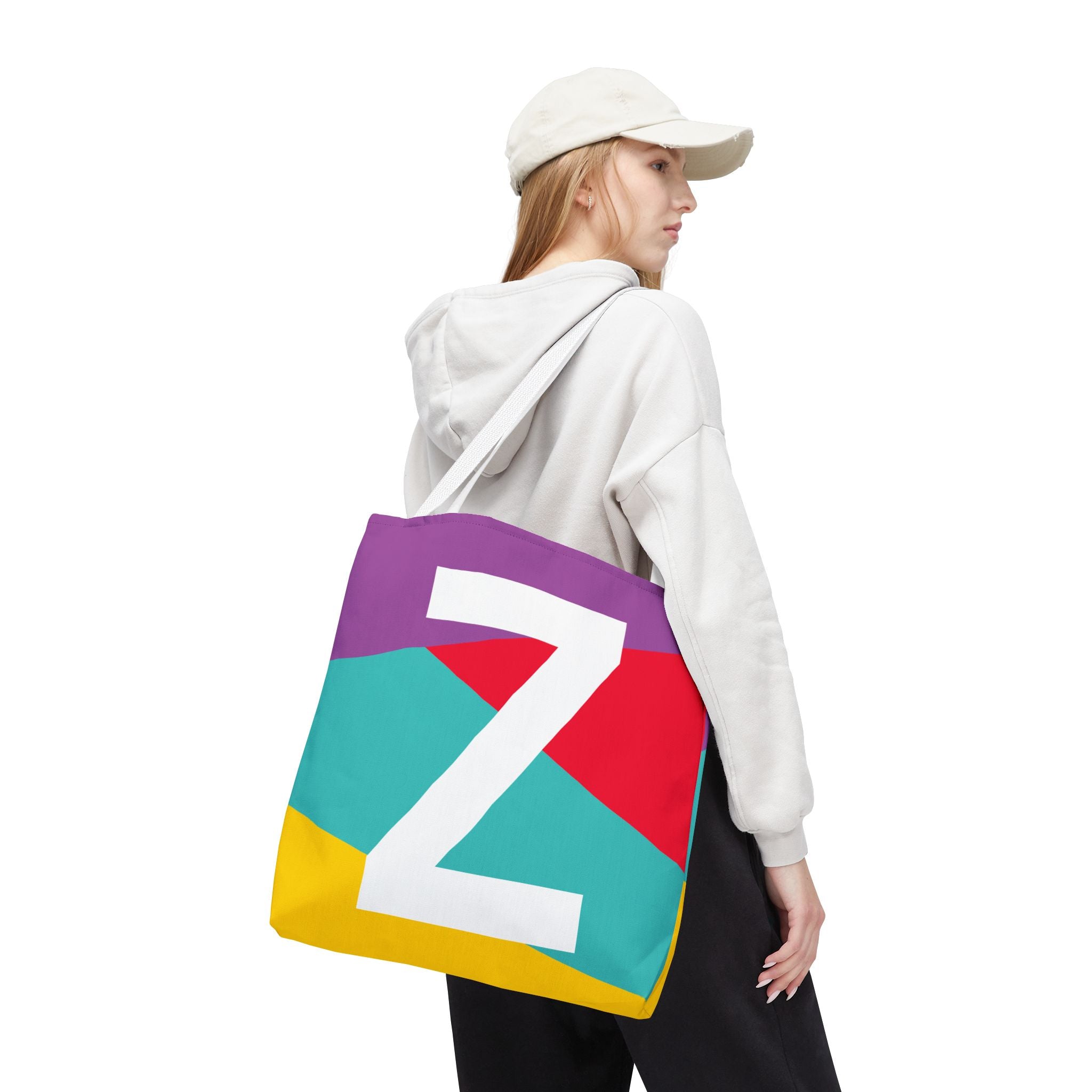 Monogram 'Z' Colorblock Tote Bag — Personalized Initial Z Shoulder Tote