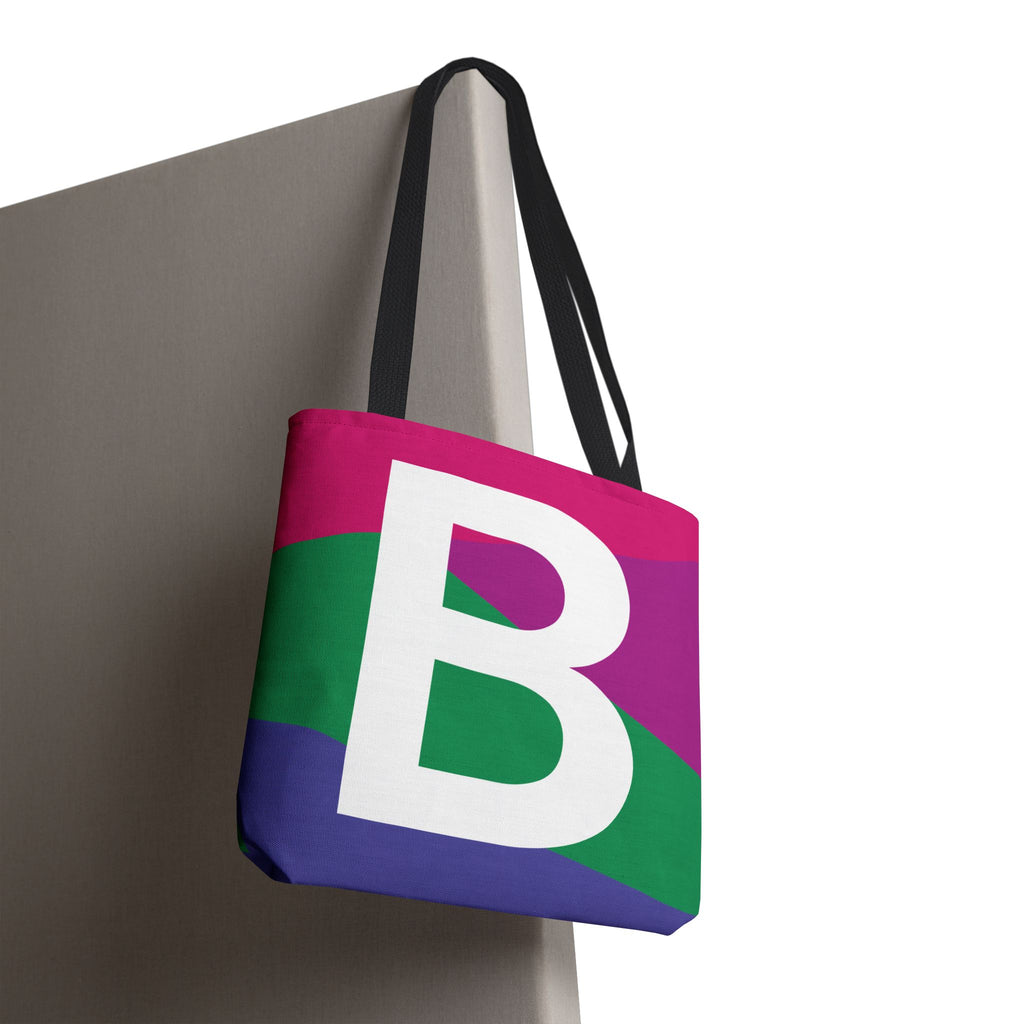 Monogram 'B' Colorblock Tote Bag — Personalized Initial B Shoulder Tote