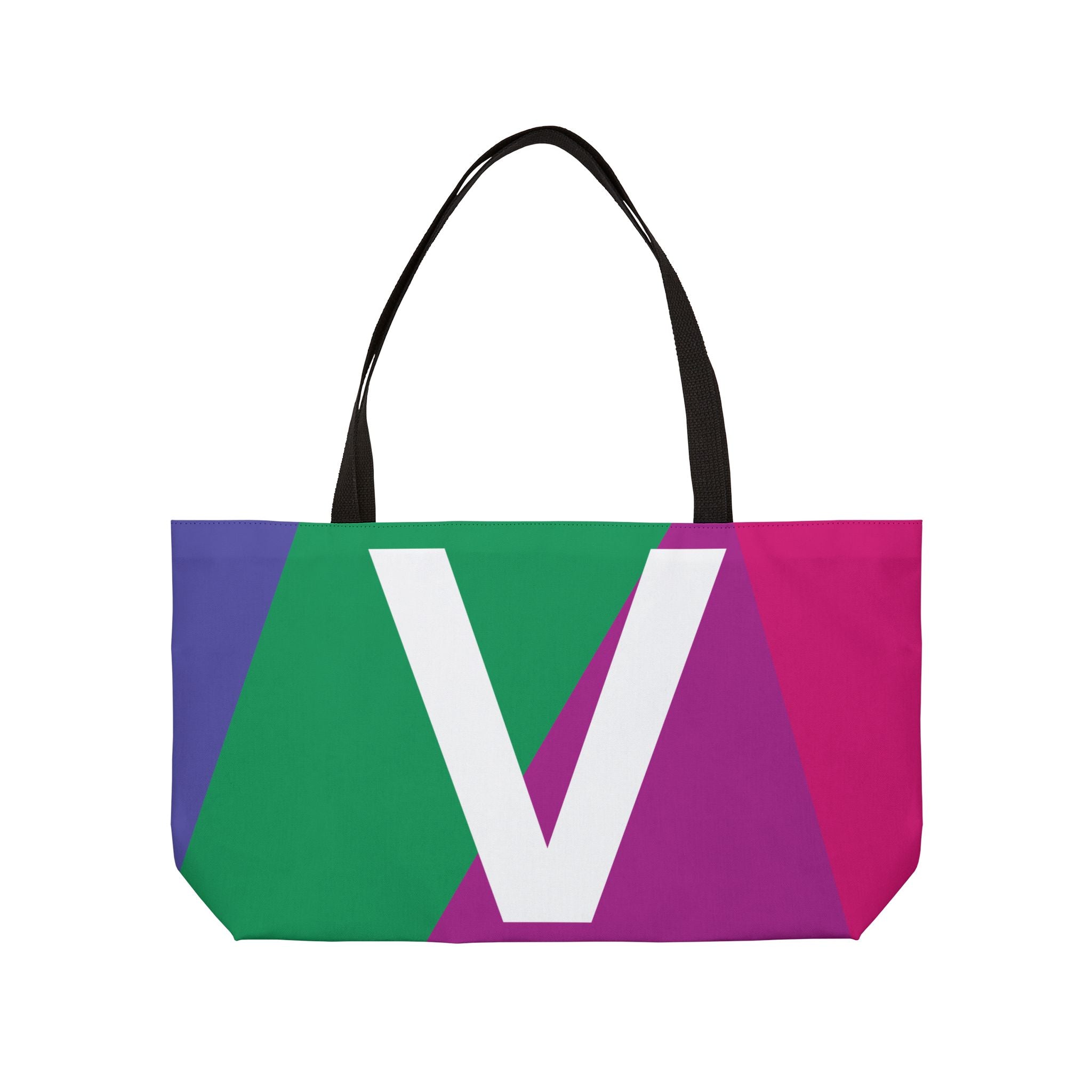Personalized 'V' Colorblock Tote Bag — Monogram Weekender Tote