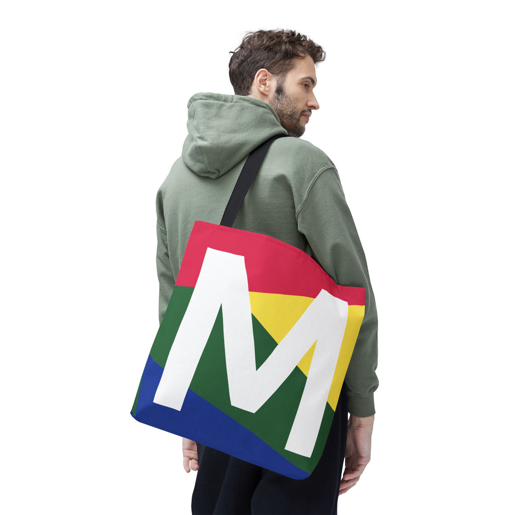 Monogram 'M' Colorblock Tote Bag — Personalized Initial M Shoulder Tote