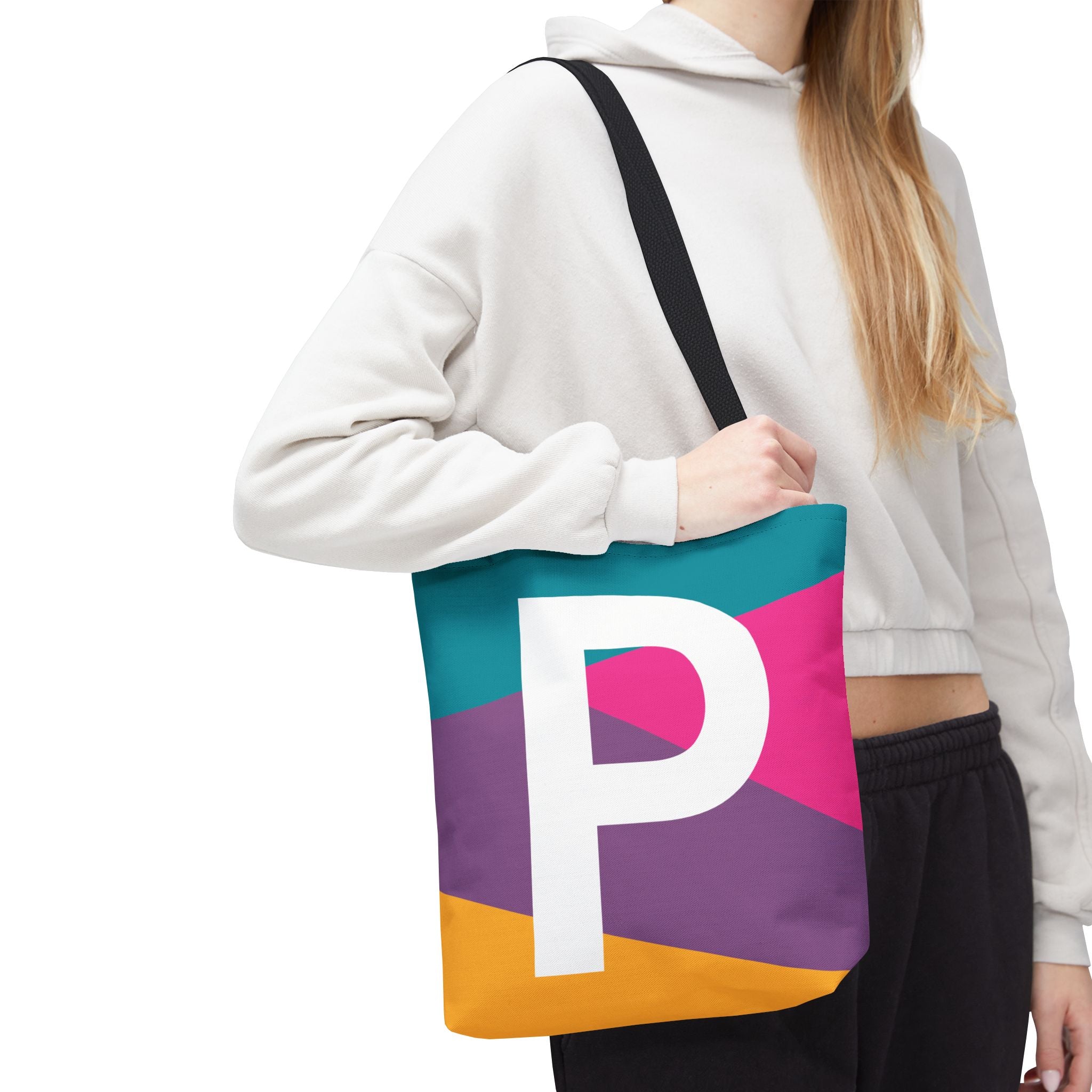 Monogram 'P' Colorblock Tote Bag — Personalized Initial P Shoulder Tote