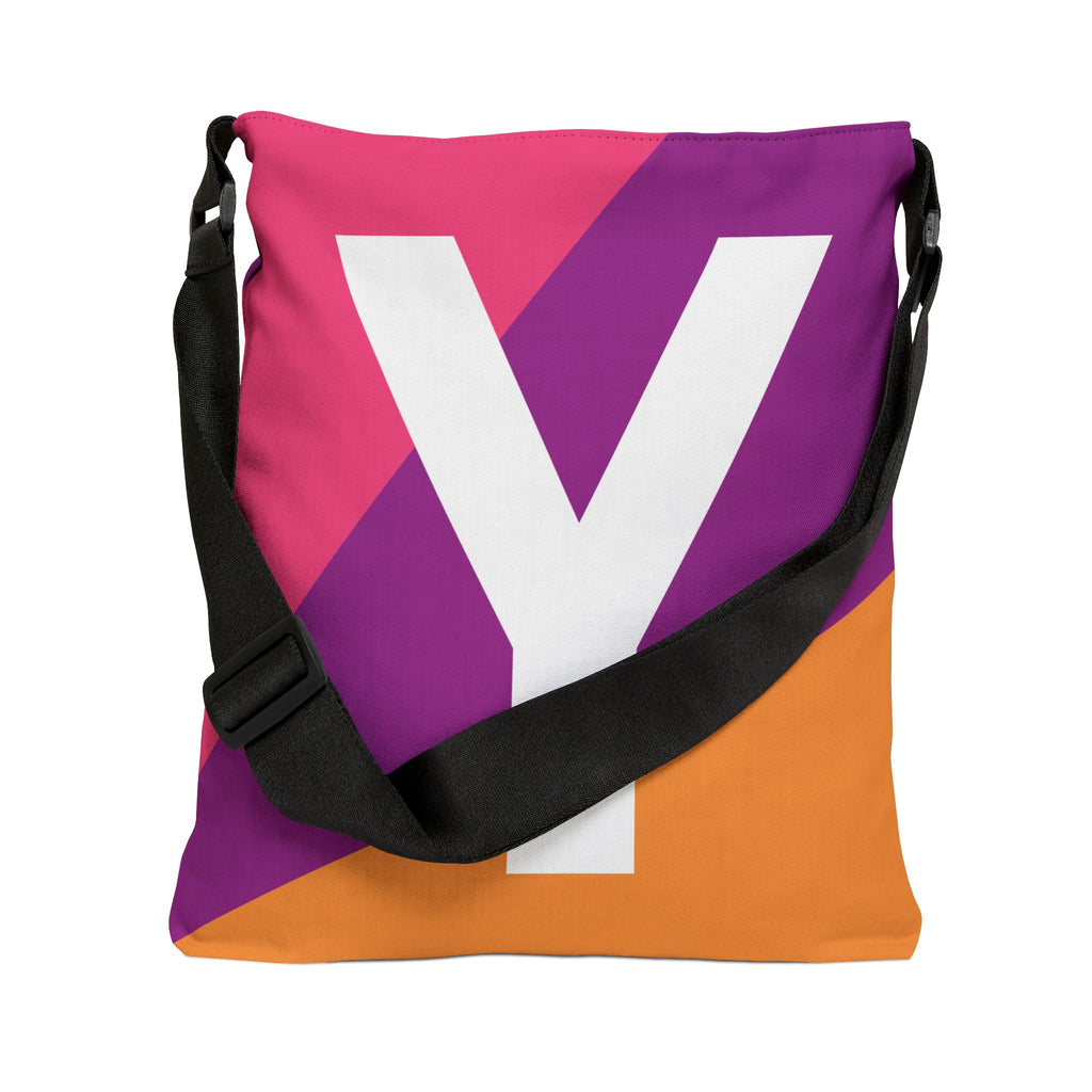 Initial Letter 'Y' Colorblock Adjustable Tote Bag — Monogram Alphabet Shoulder Bag