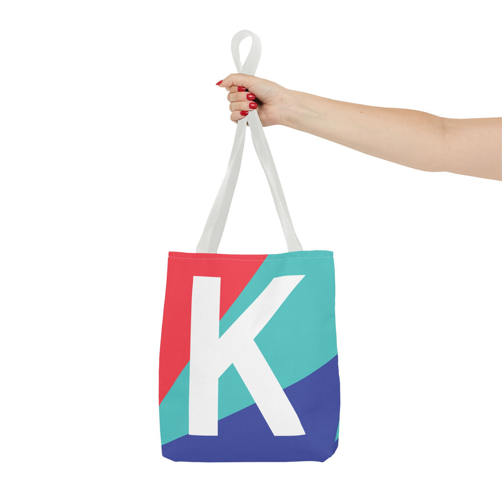 Monogram 'K' Colorblock Tote Bag — Personalized Initial K Shoulder Tote
