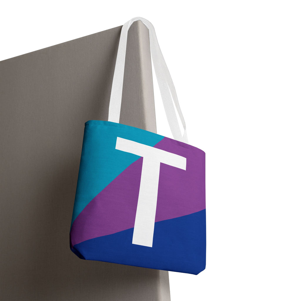 Monogram 'T' Colorblock Tote Bag — Personalized Initial T Shoulder Tote