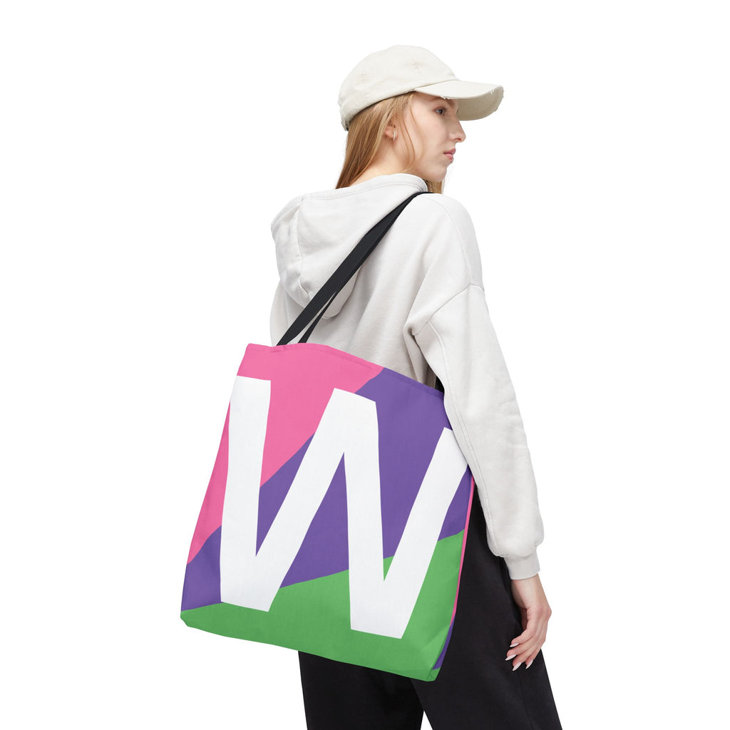 Monogram 'W' Colorblock Tote Bag — Personalized Initial W Shoulder Tote