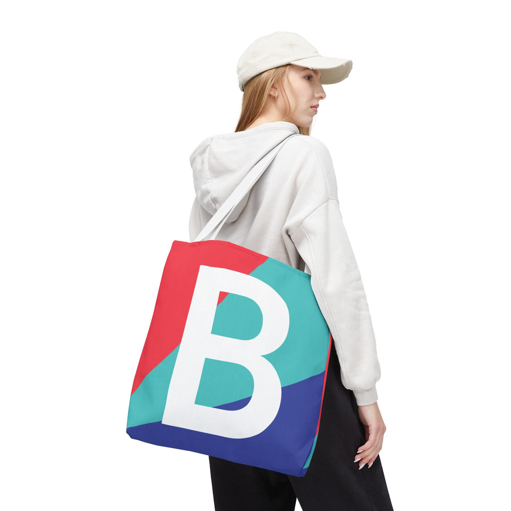 Monogram 'B' Colorblock Tote Bag — Personalized Initial B Shoulder Tote