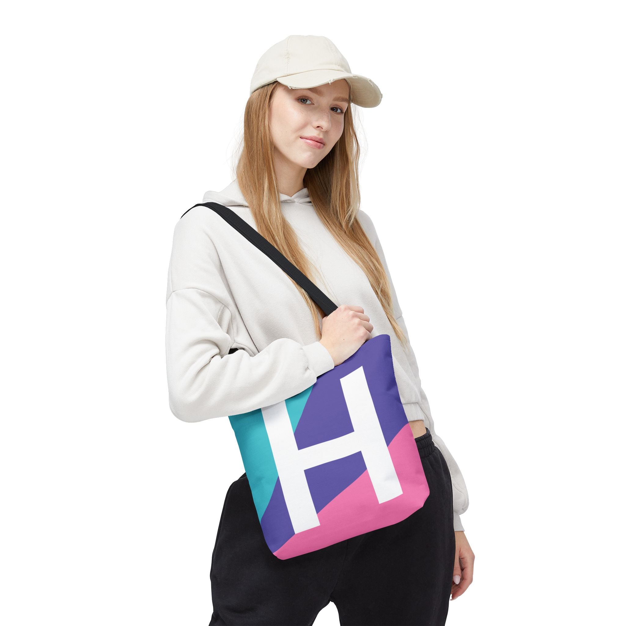 Monogram 'H' Colorblock Tote Bag — Personalized Initial H Shoulder Tote