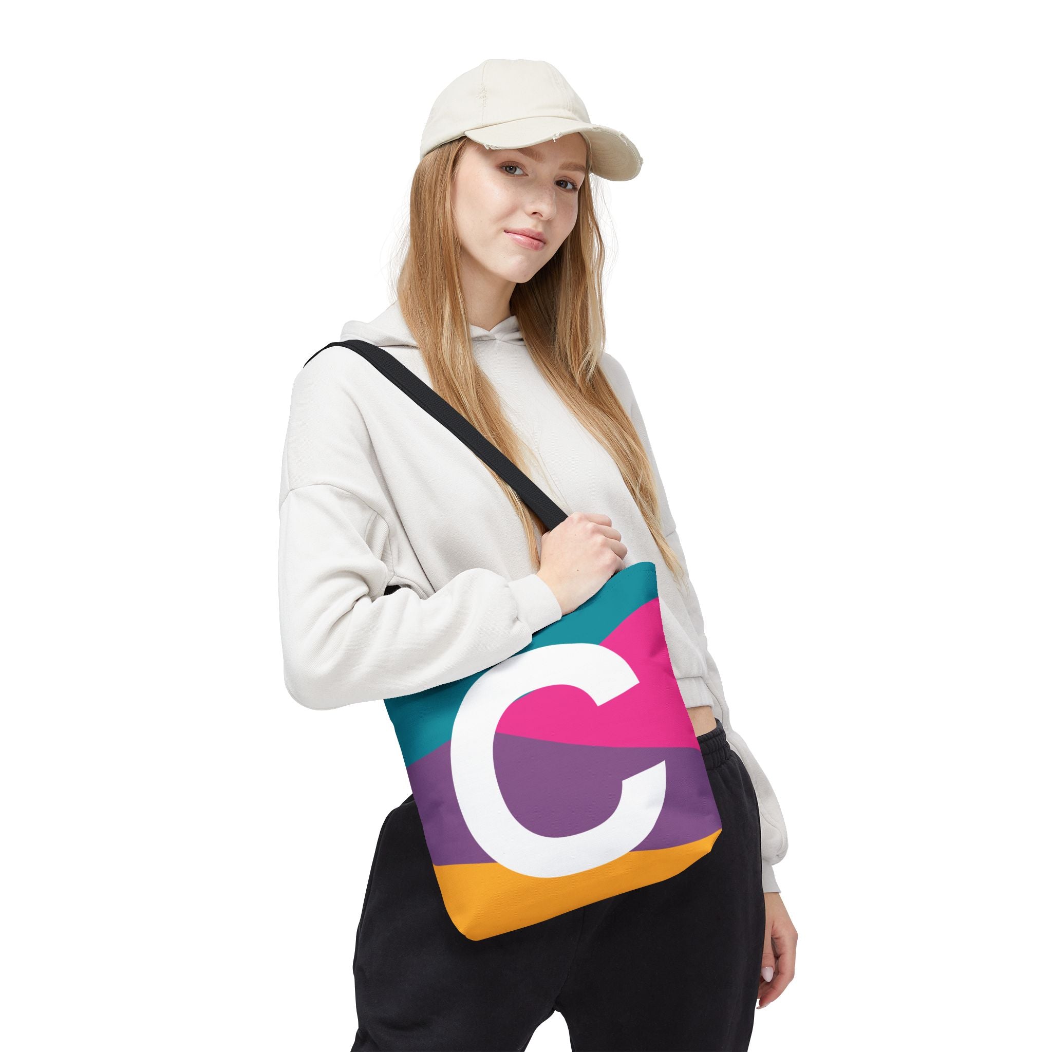 Monogram 'C' Colorblock Tote Bag — Personalized Initial C Shoulder Tote