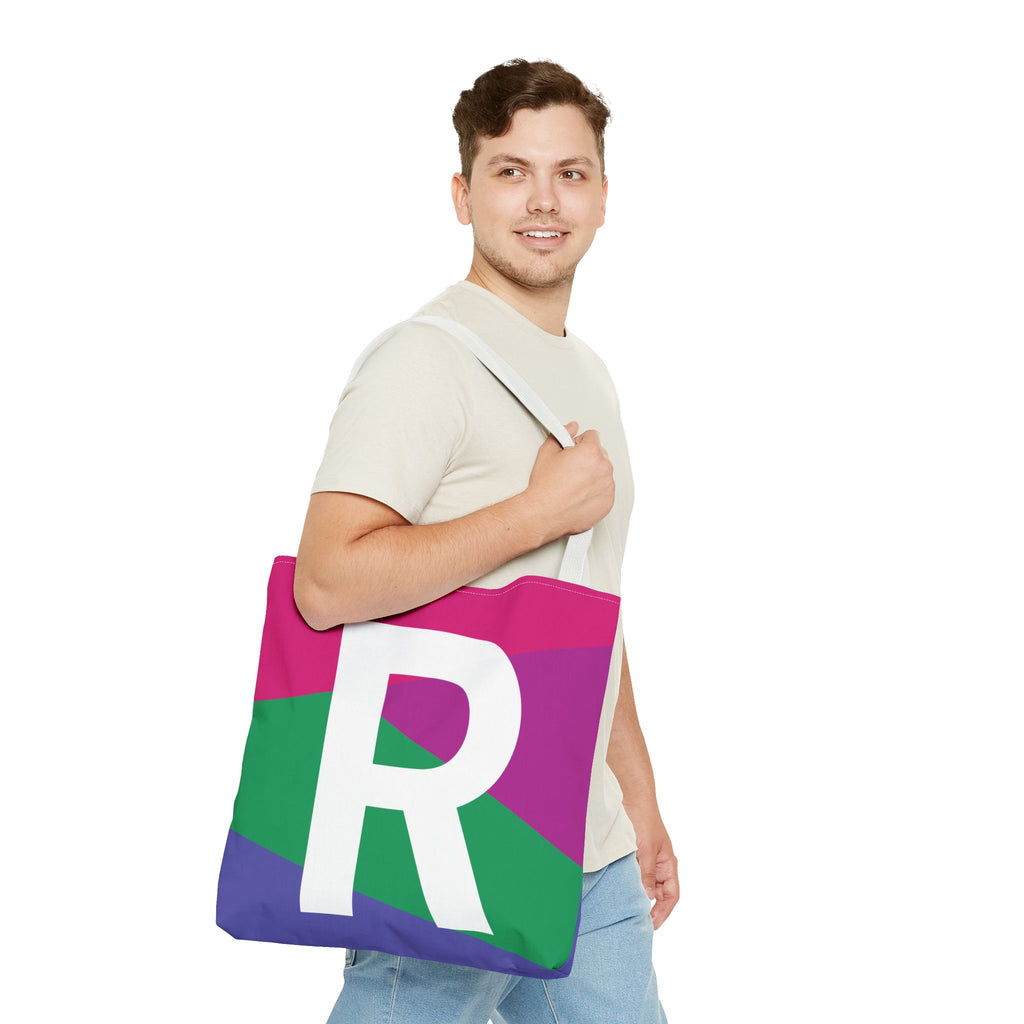 Monogram 'R' Colorblock Tote Bag — Personalized Initial R Shoulder Tote