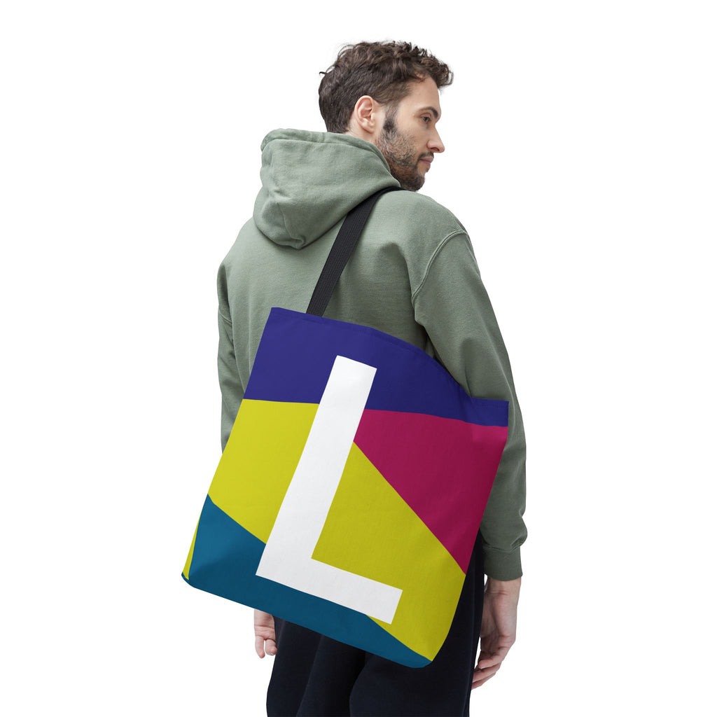 Monogram 'L' Colorblock Tote Bag — Personalized Initial L Shoulder Tote