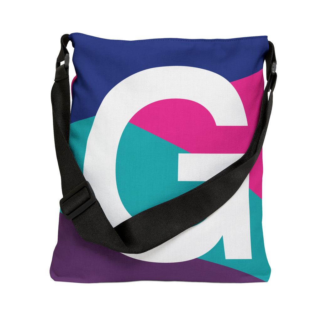 Initial Letter 'G' Colorblock Adjustable Tote Bag — Monogram Alphabet Shoulder Bag