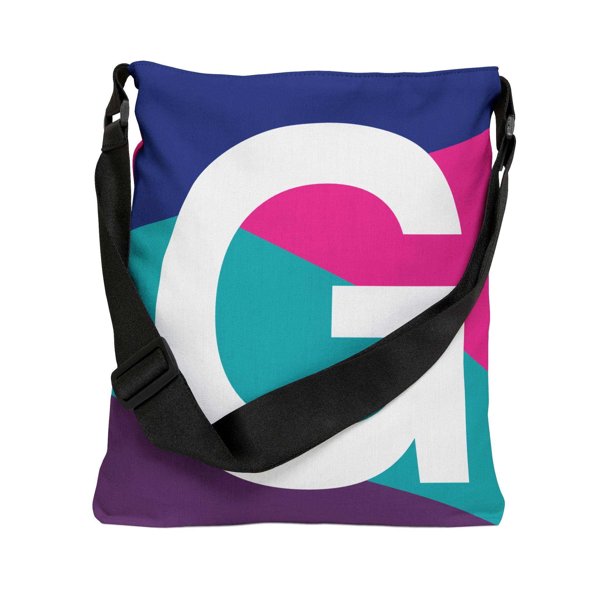 Initial Letter 'G' Colorblock Adjustable Tote Bag — Monogram Alphabet Shoulder Bag