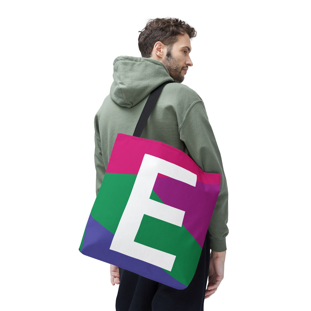 Monogram 'E' Colorblock Tote Bag — Personalized Initial E Shoulder Tote