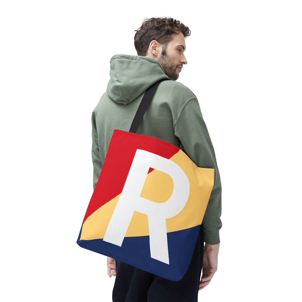 Monogram 'R' Colorblock Tote Bag — Personalized Initial R Shoulder Tote