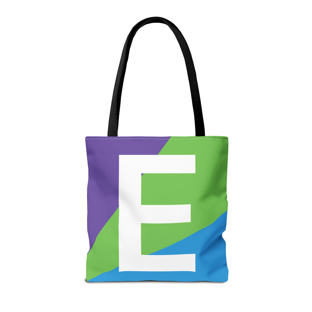Monogram 'E' Colorblock Tote Bag — Personalized Initial E Shoulder Tote