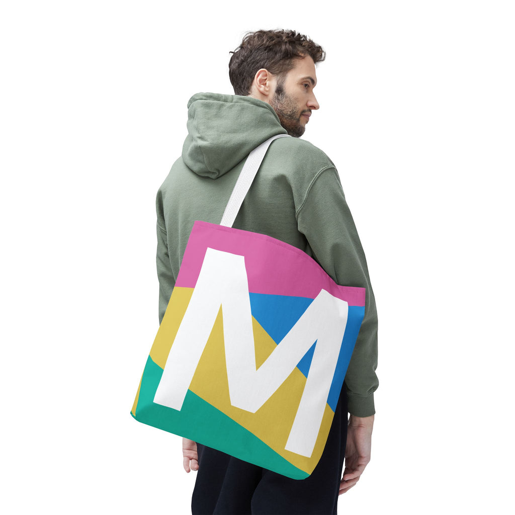 Monogram 'M' Colorblock Tote Bag — Personalized Initial M Shoulder Tote