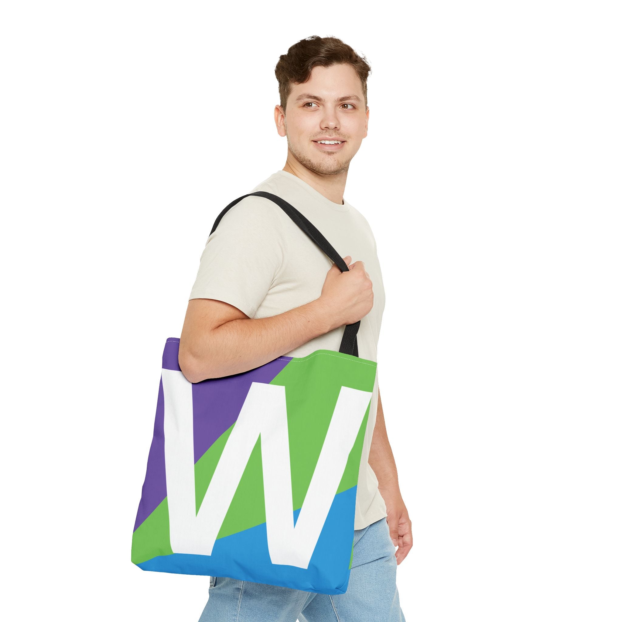 Monogram 'W' Colorblock Tote Bag — Personalized Initial W Shoulder Tote
