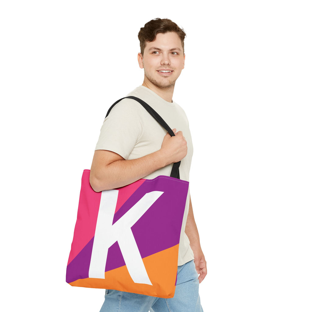 Monogram 'K' Colorblock Tote Bag — Personalized Initial K Shoulder Tote