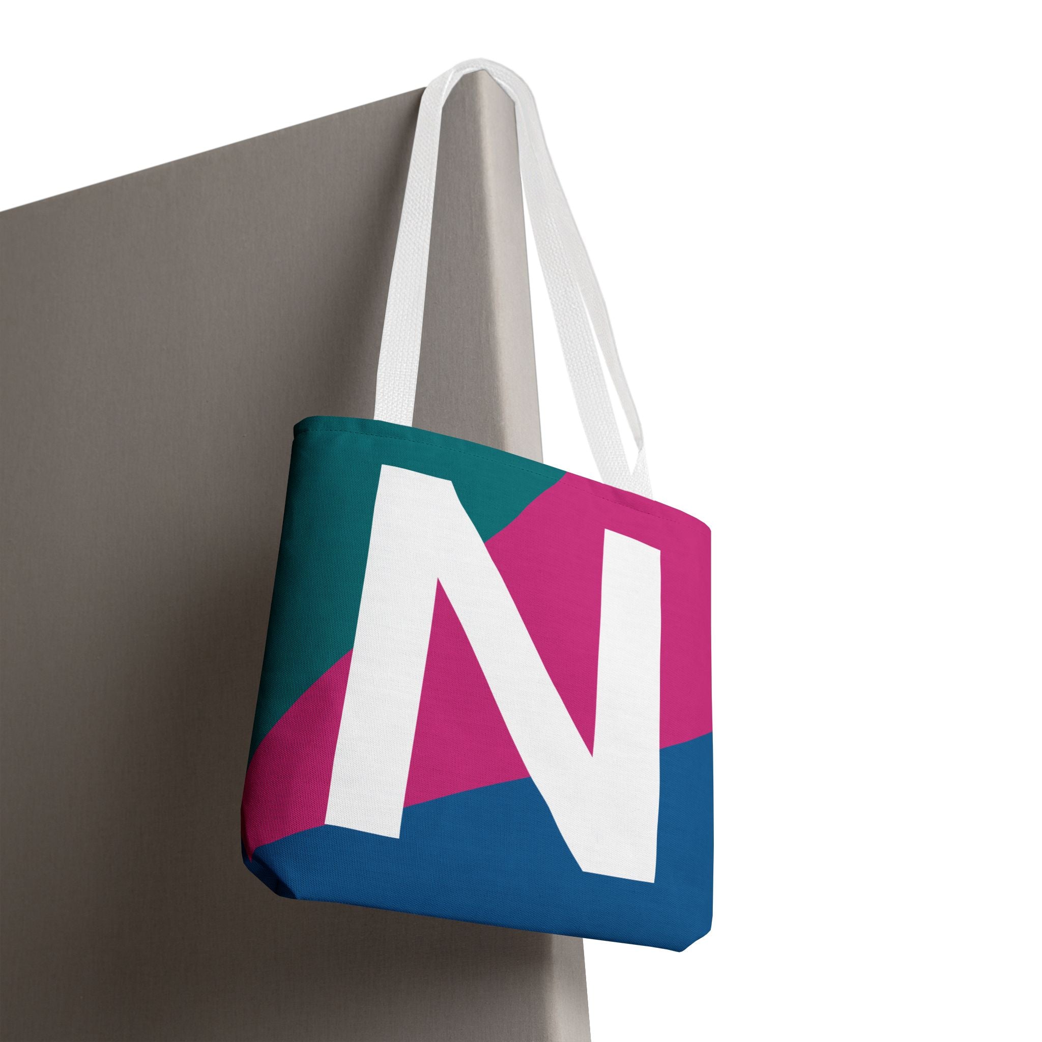 Monogram 'N' Colorblock Tote Bag — Personalized Initial N Shoulder Tote