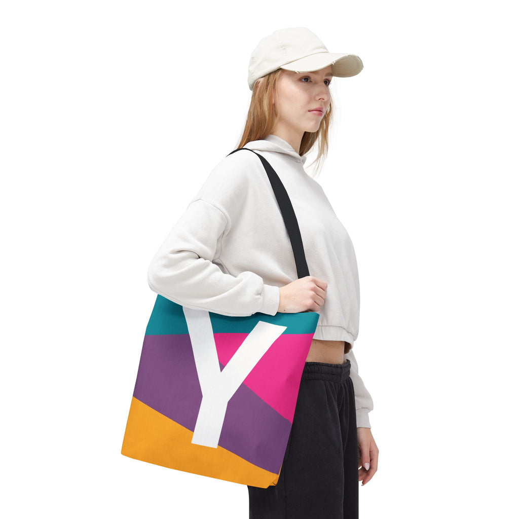 Monogram 'Y' Colorblock Tote Bag — Personalized Initial Y Shoulder Tote