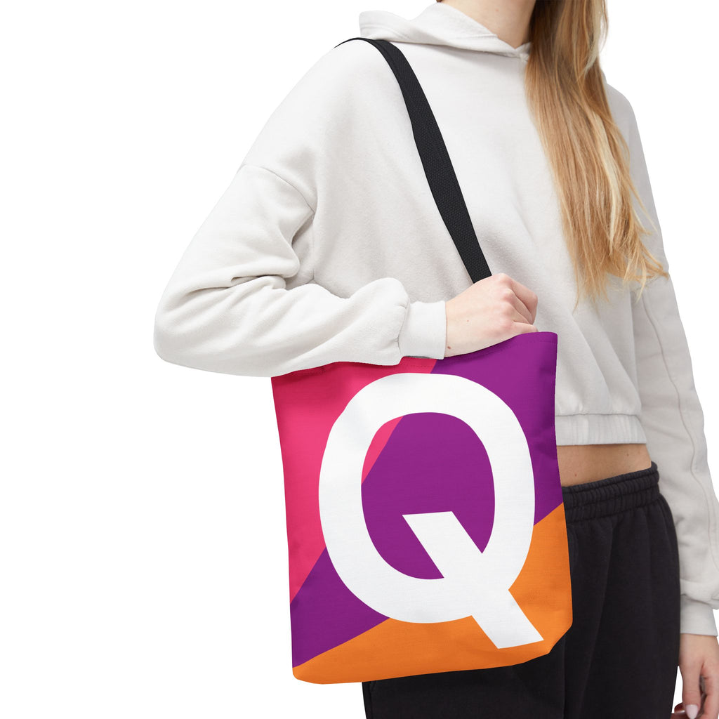 Monogram 'Q' Colorblock Tote Bag — Personalized Initial Q Shoulder Tote