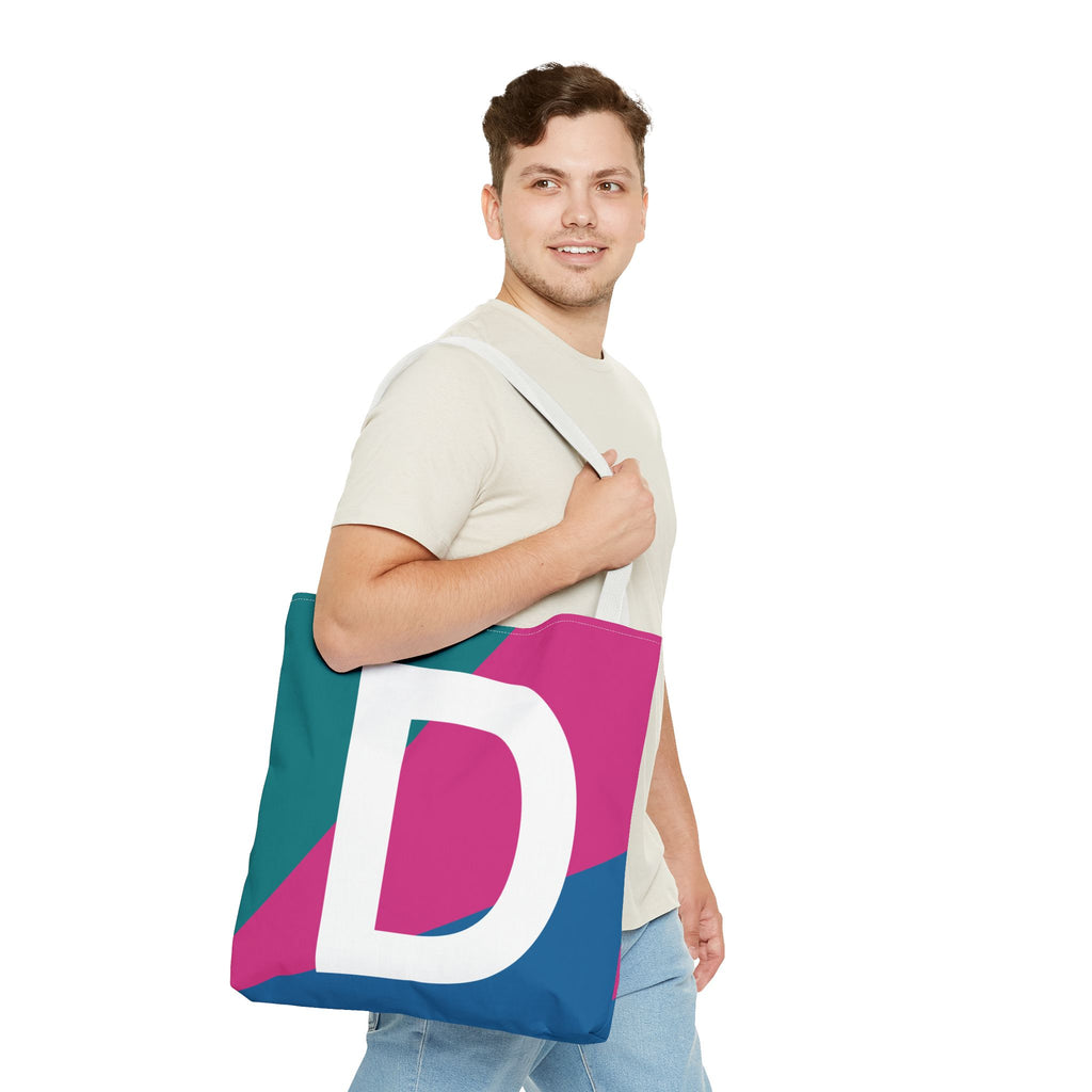 Monogram 'D' Colorblock Tote Bag — Personalized Initial D Shoulder Tote