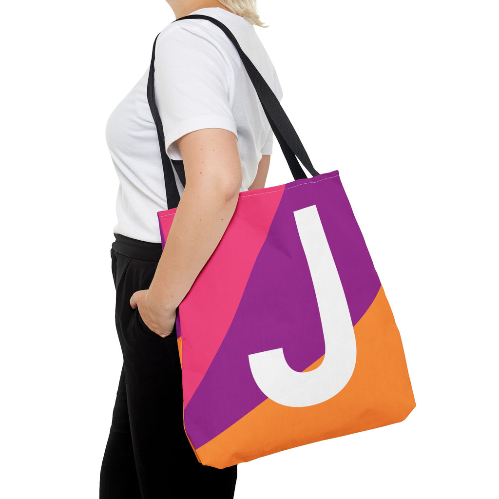 Monogram 'J' Colorblock Tote Bag — Personalized Initial J Shoulder Tote