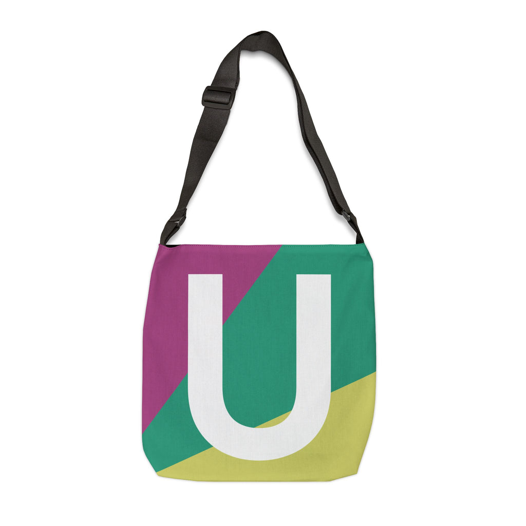 Initial Letter 'U' Colorblock Adjustable Tote Bag — Monogram Alphabet Shoulder Bag