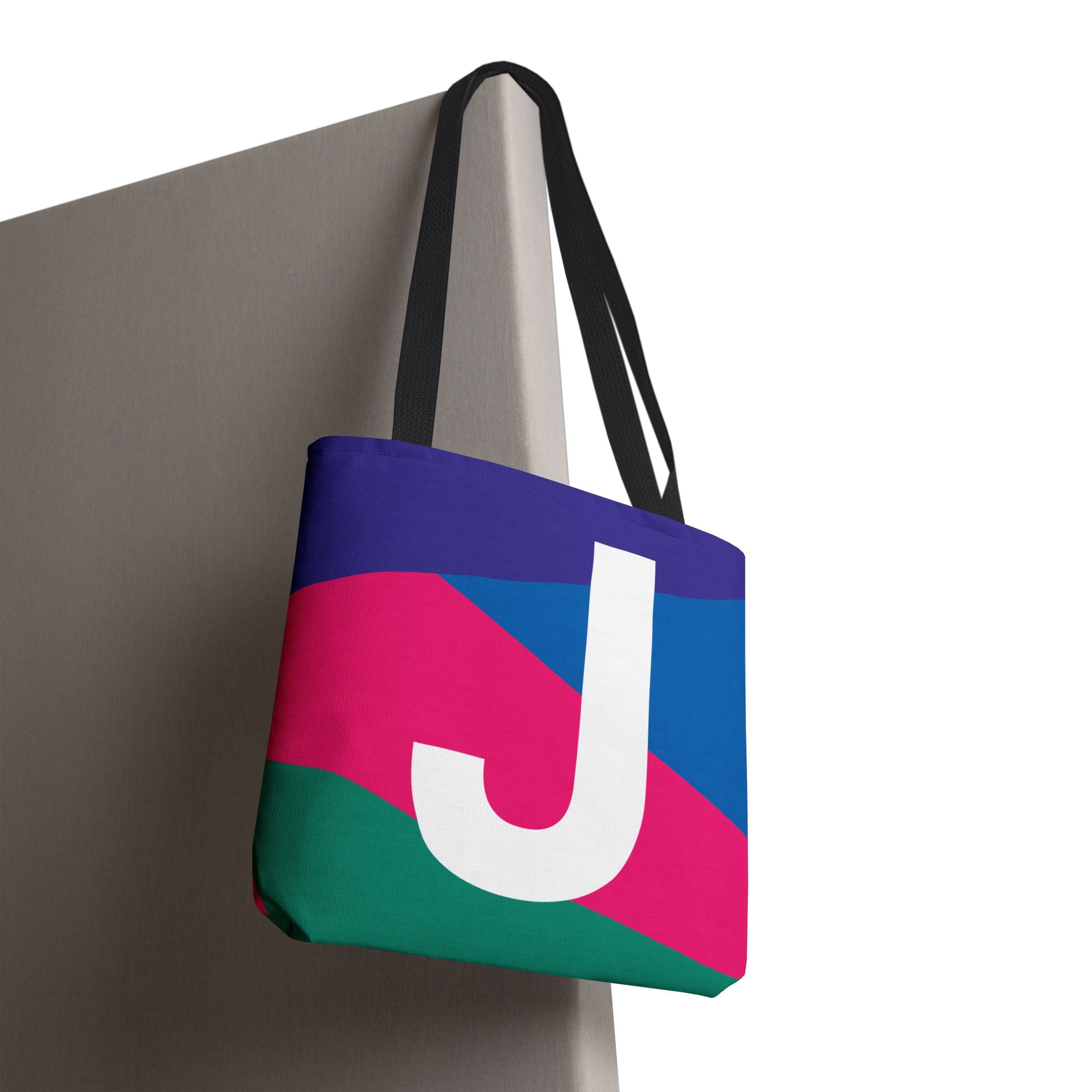 Monogram 'J' Colorblock Tote Bag — Personalized Initial J Shoulder Tote
